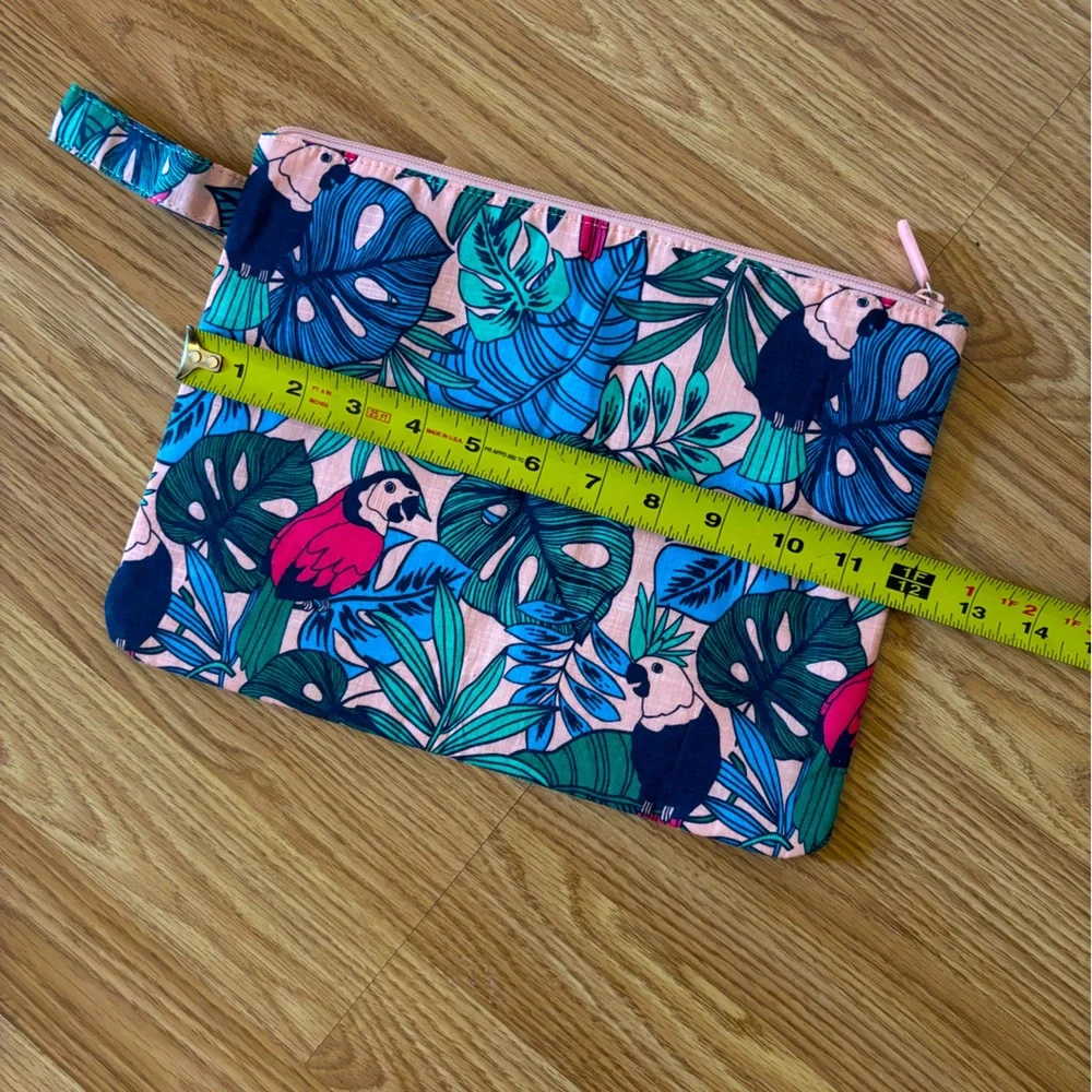 Tropical Parrot carry wristlet handbag large make-up bag beach pink blue green